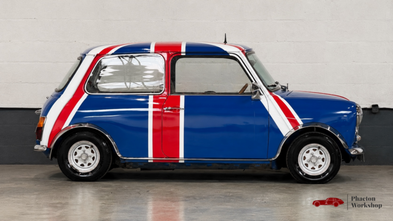 MINI CLASSIC 1984 – PEINTURE UNION JACK – 39 200 KM – ORIGINE FRANCE – TÉLÉPHONE D’ÉPOQUE FONCTIONNE