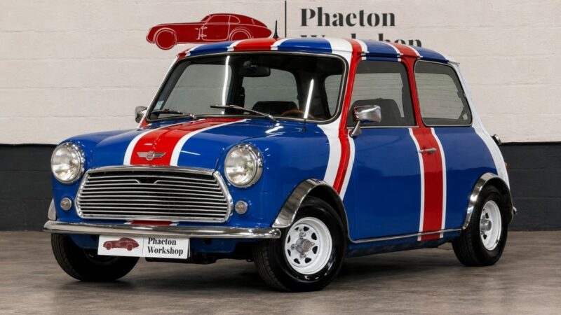 MINI CLASSIC 1984 – PEINTURE UNION JACK – 39 200 KM – ORIGINE FRANCE – TÉLÉPHONE D’ÉPOQUE FONCTIONNE